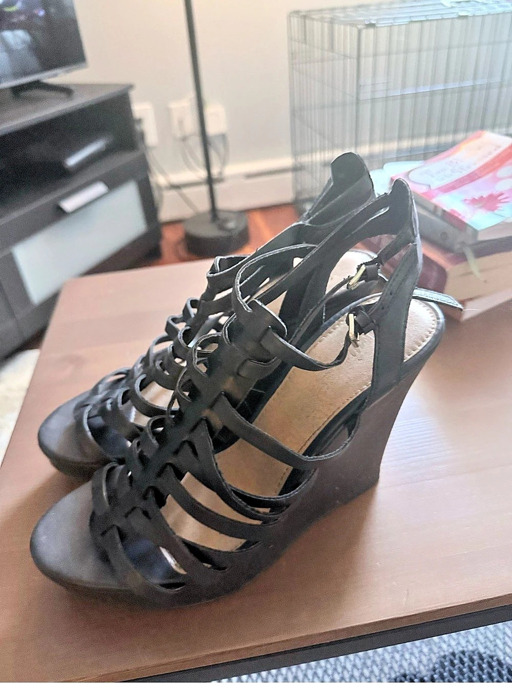 Sandal Black Strappy Wedge Sandals